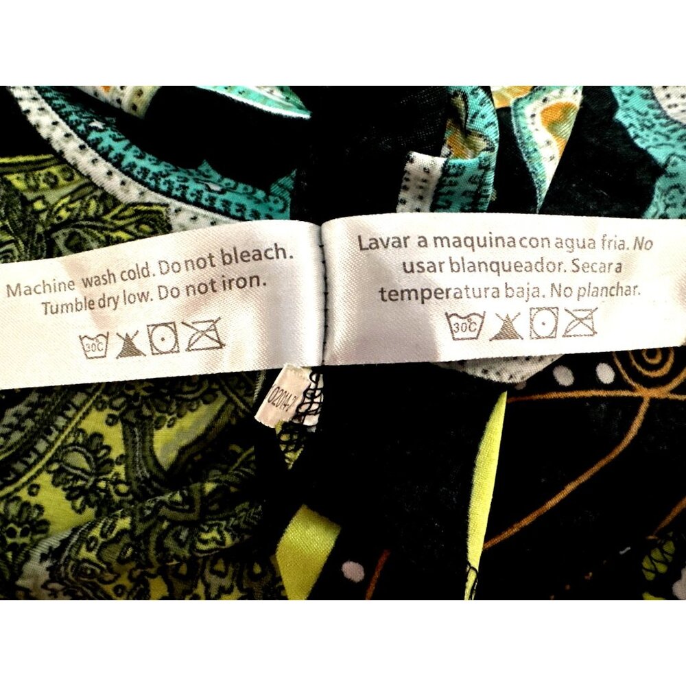 5th Love Large Turquoise Lime Green Black Printed Boho Dress Summer Vacation - Picture 13 of 13